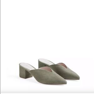 SCHUTZ Olive Suede Pointed-Toe Block Heel Mules